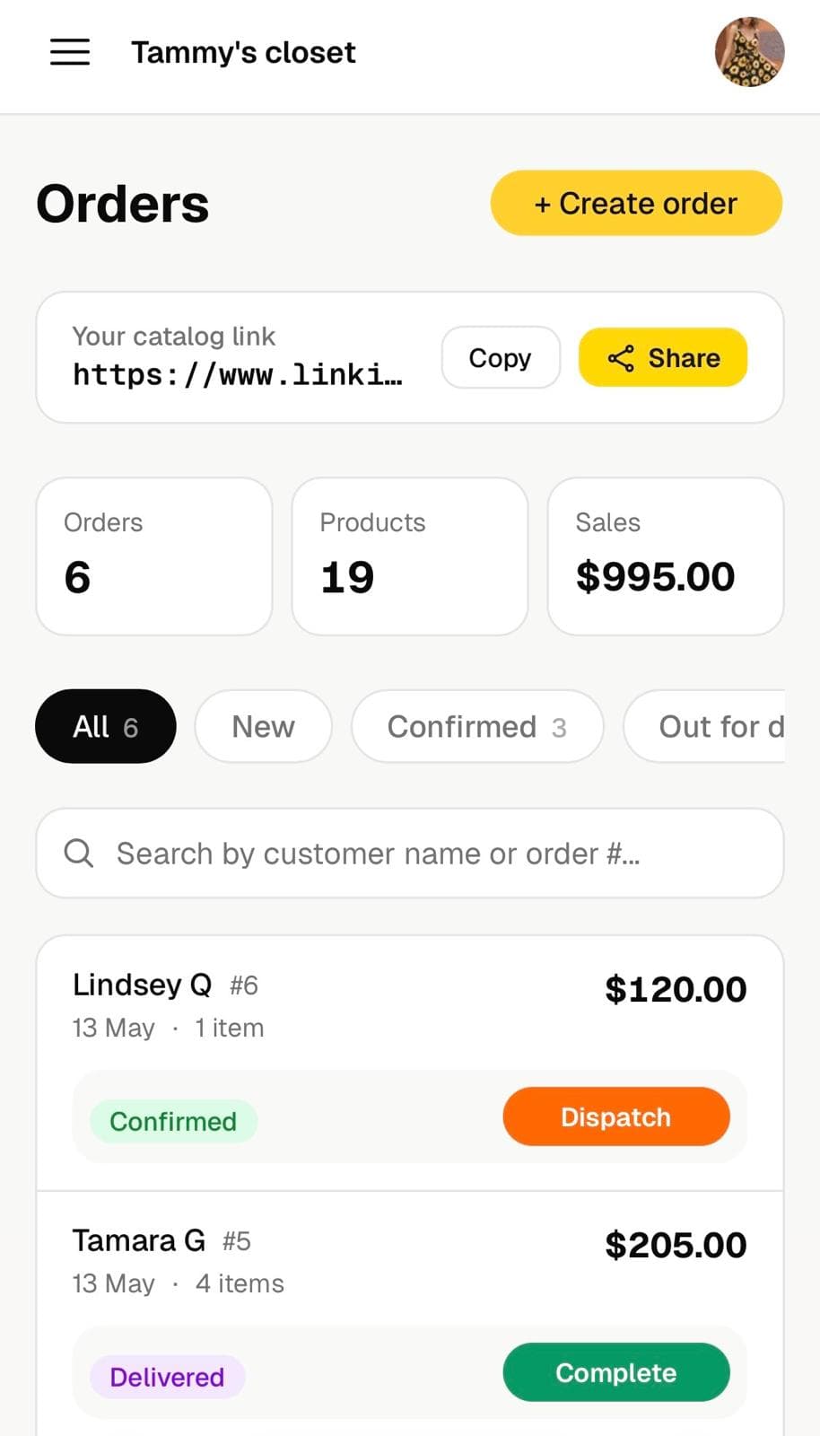 Orders dashboard screenshot