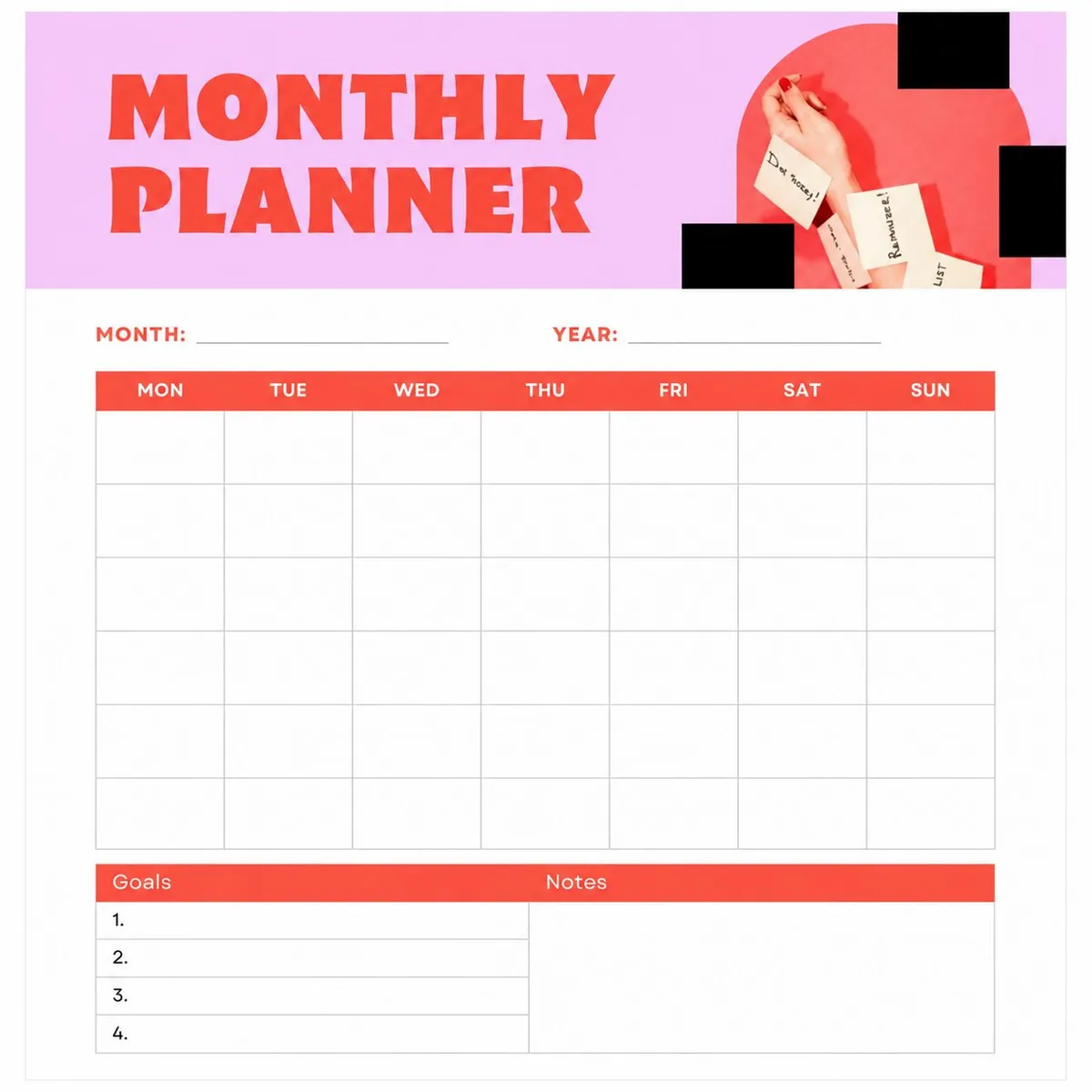 Monthly calendar digital product
