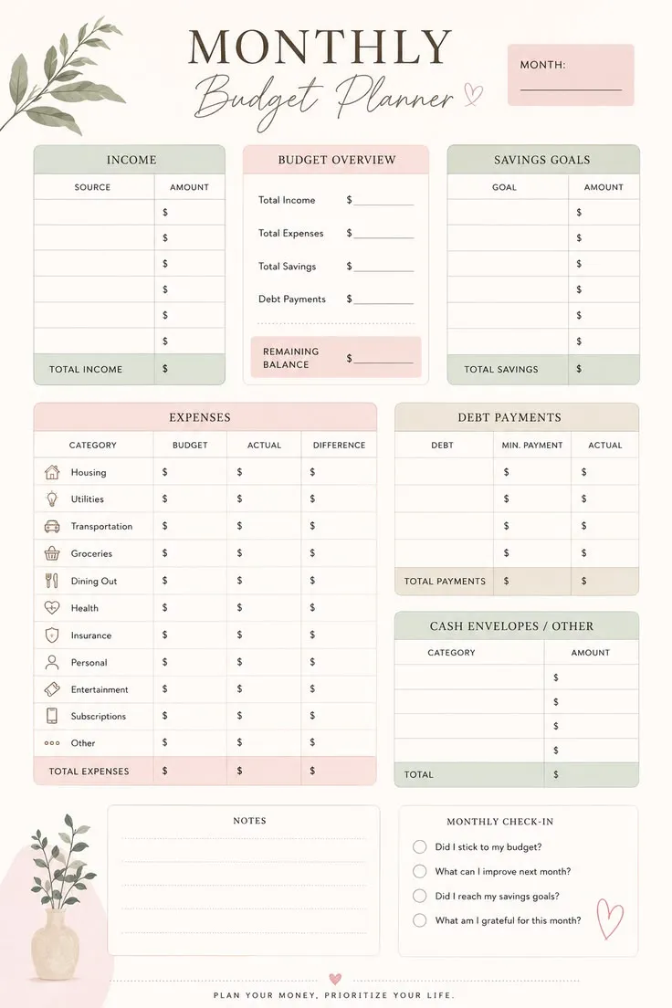 Monthly calendar digital product
