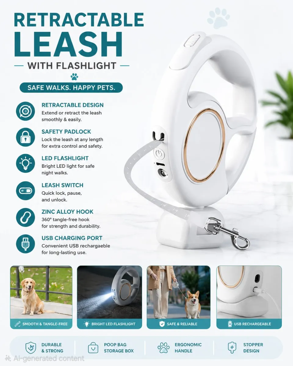 Leash with flashlight