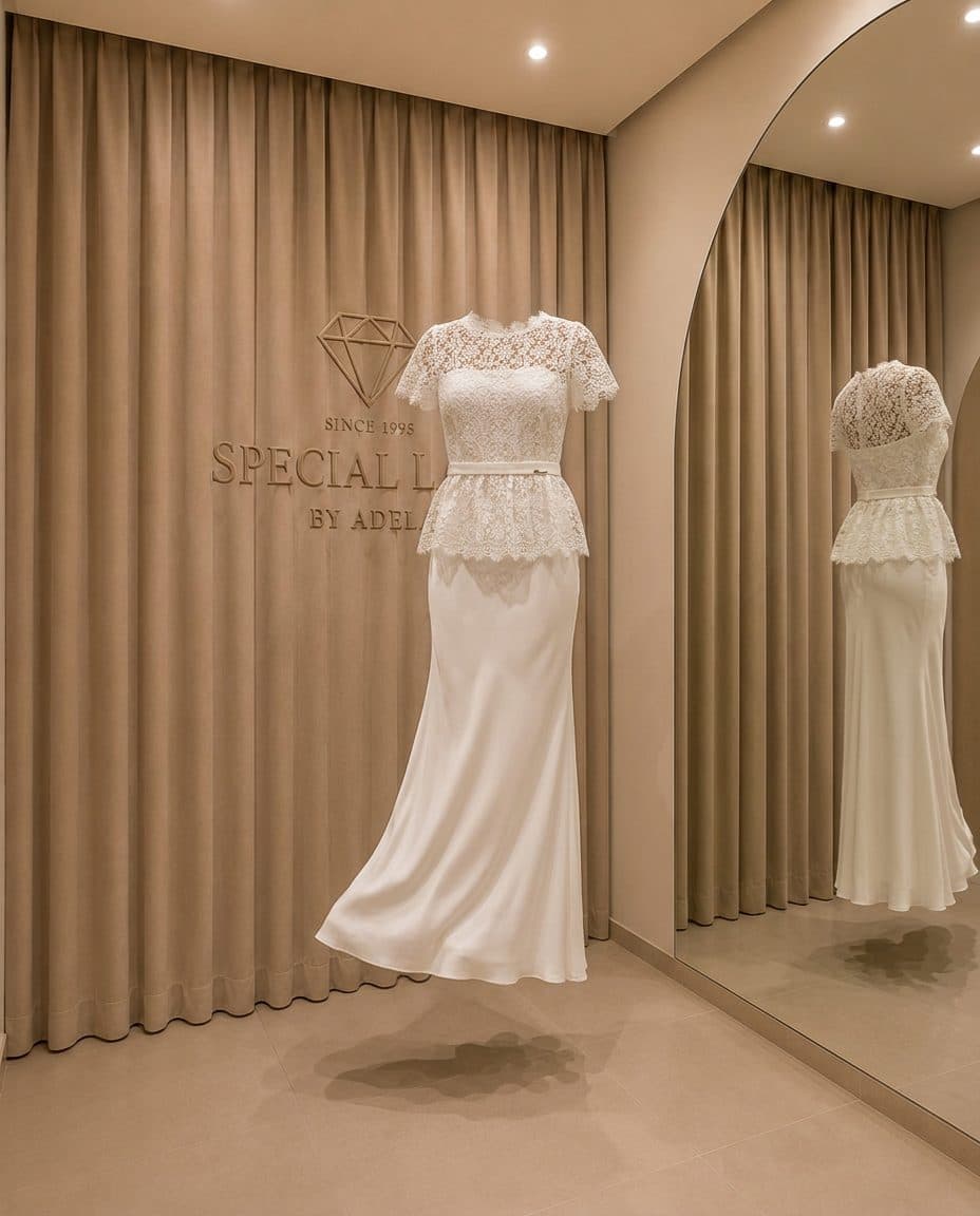 Ivory Lace Peplum Gown