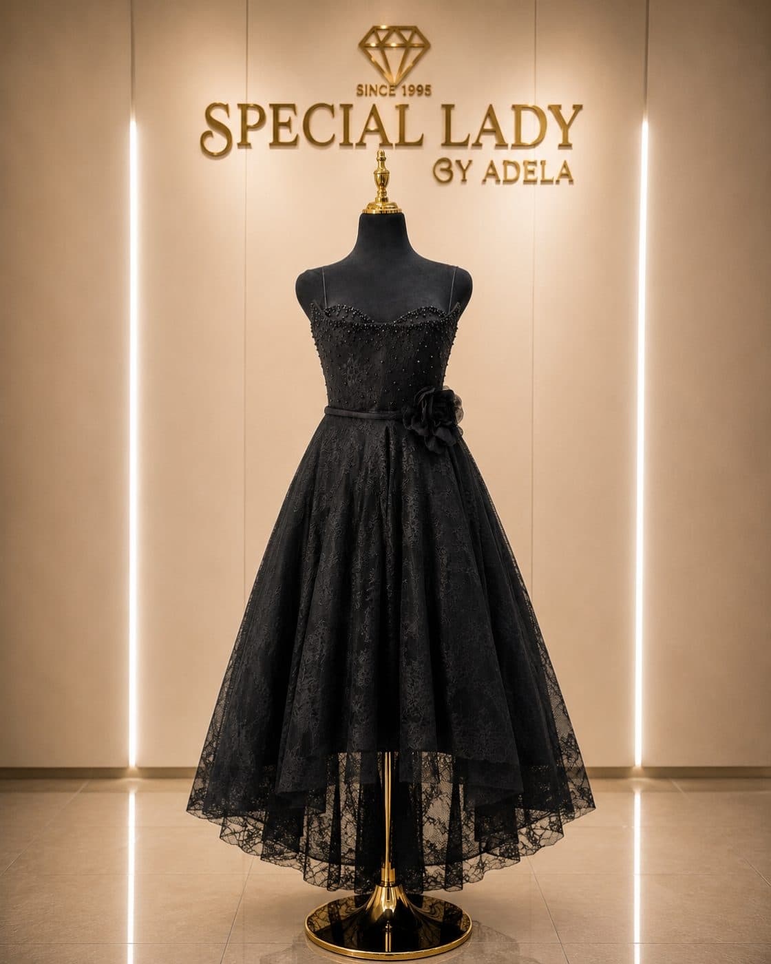Noir Rosette Lace Dress