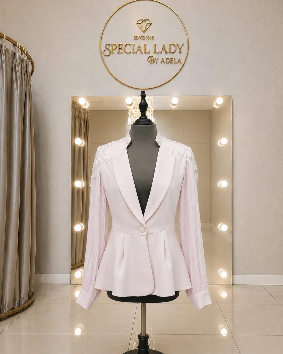 Blush Embellished Blazer & Wide-Leg Trouser Set
