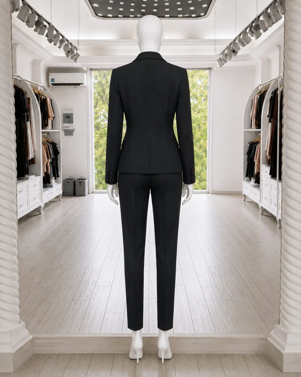 Black Classic Tailored Suit with Satin Blouse