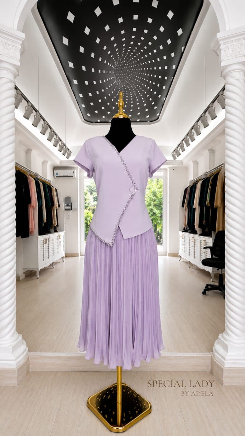 Lilac Pearl Wrap Pleated Dress