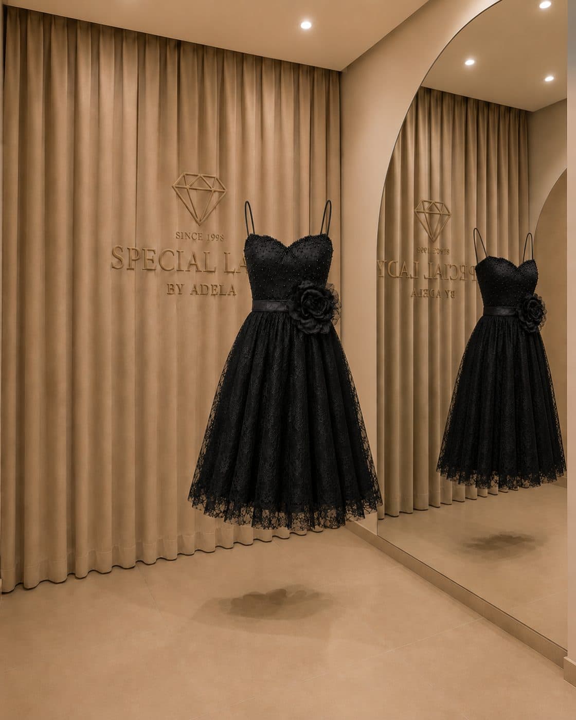 Noir Rosette Lace Dress