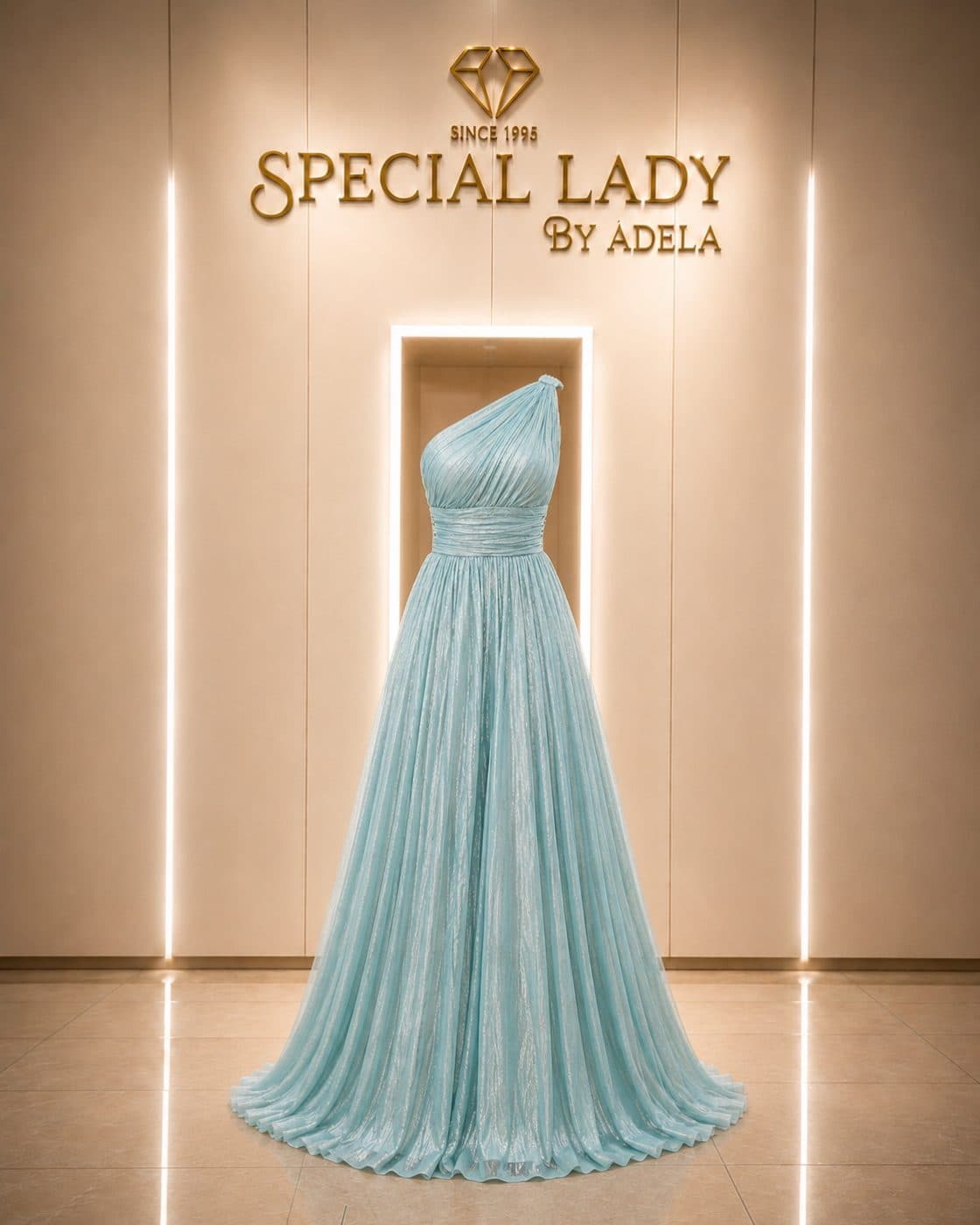 Aqua Grace One-Shoulder Gown