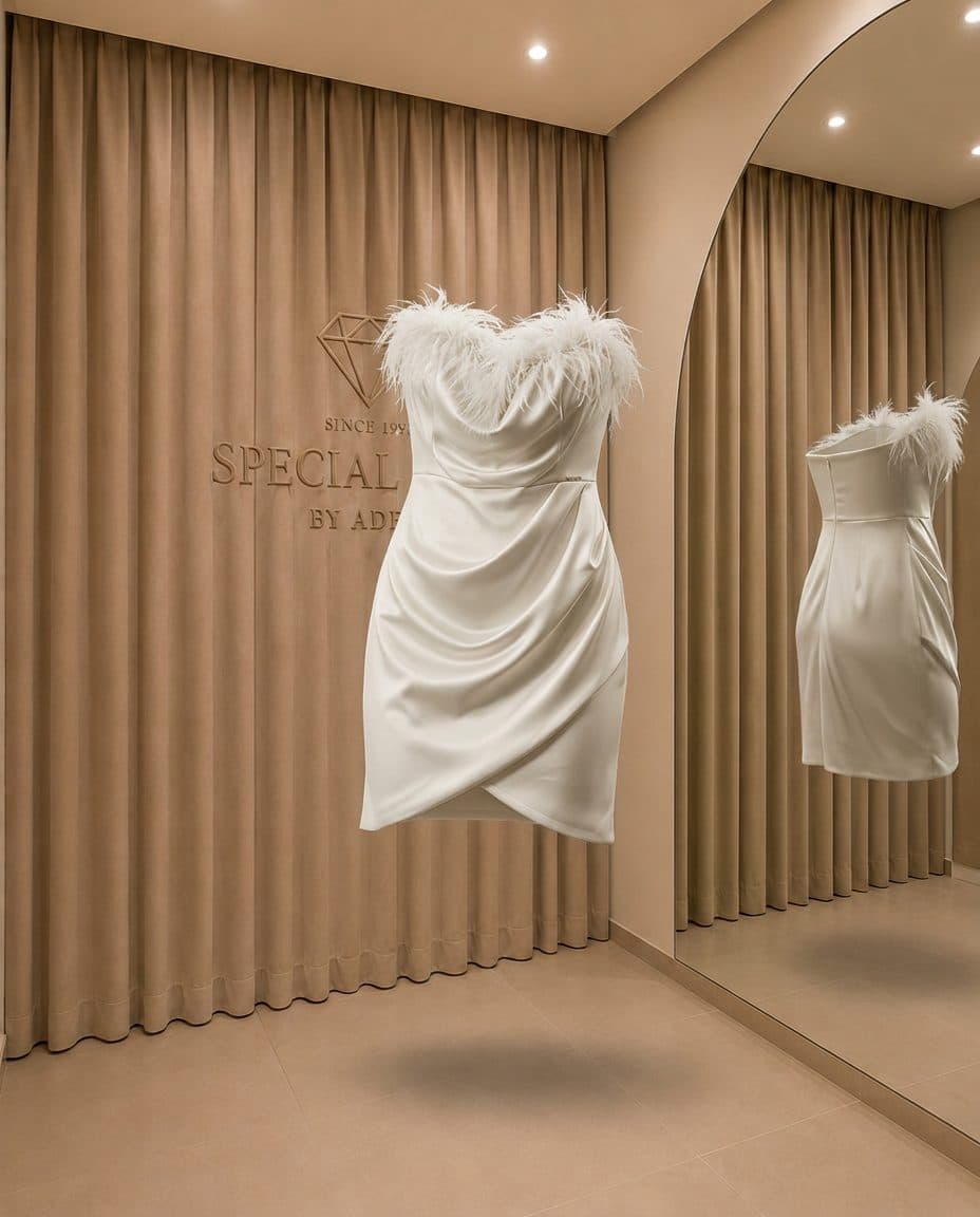 Ivory Feather Drape Mini Dress