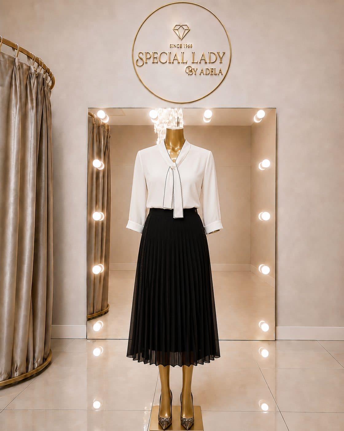 Ivory Noir Pleated Set