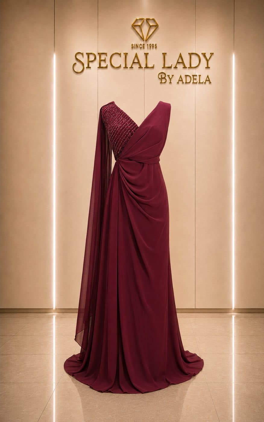 Burgundy Éclat Cape Gown