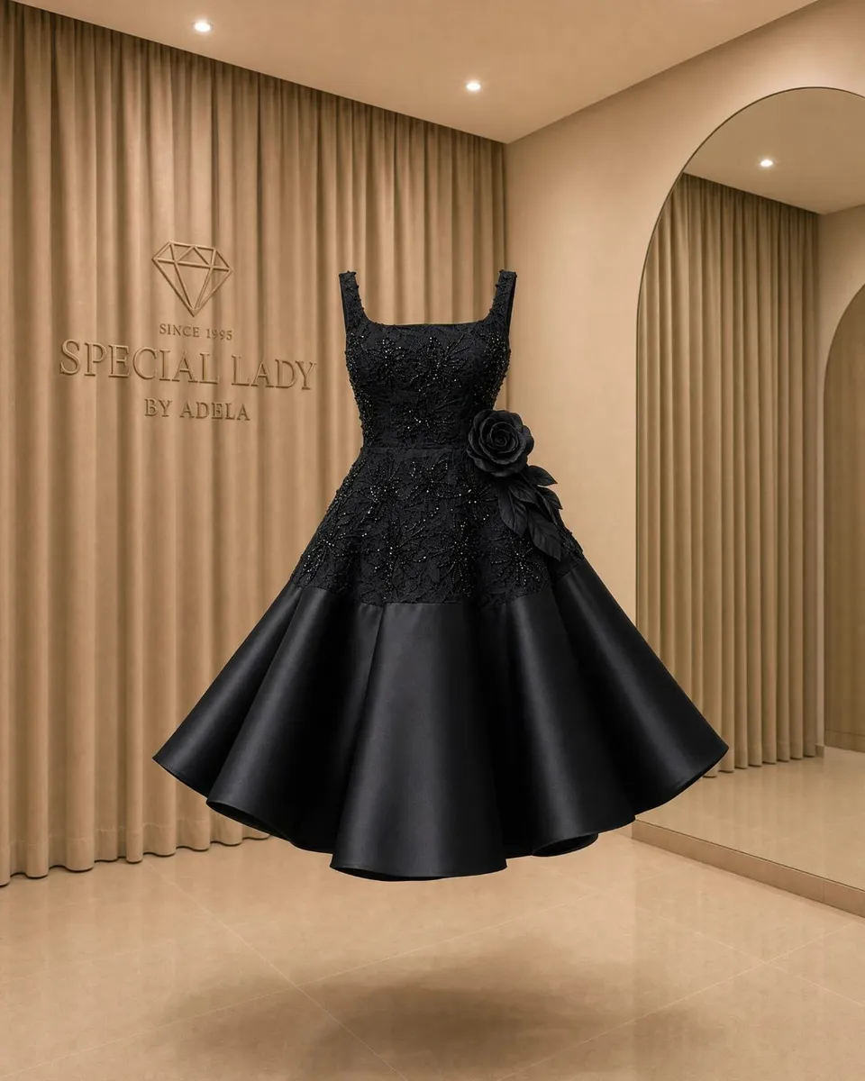 Noir Rosette Mini Dress