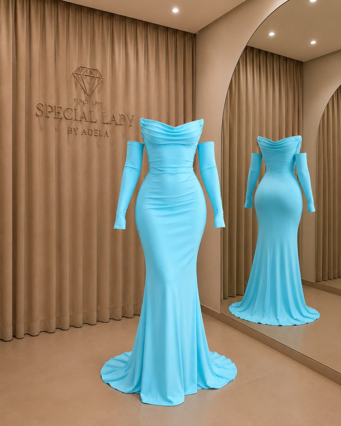 Aqua Siren Off-Shoulder Gown