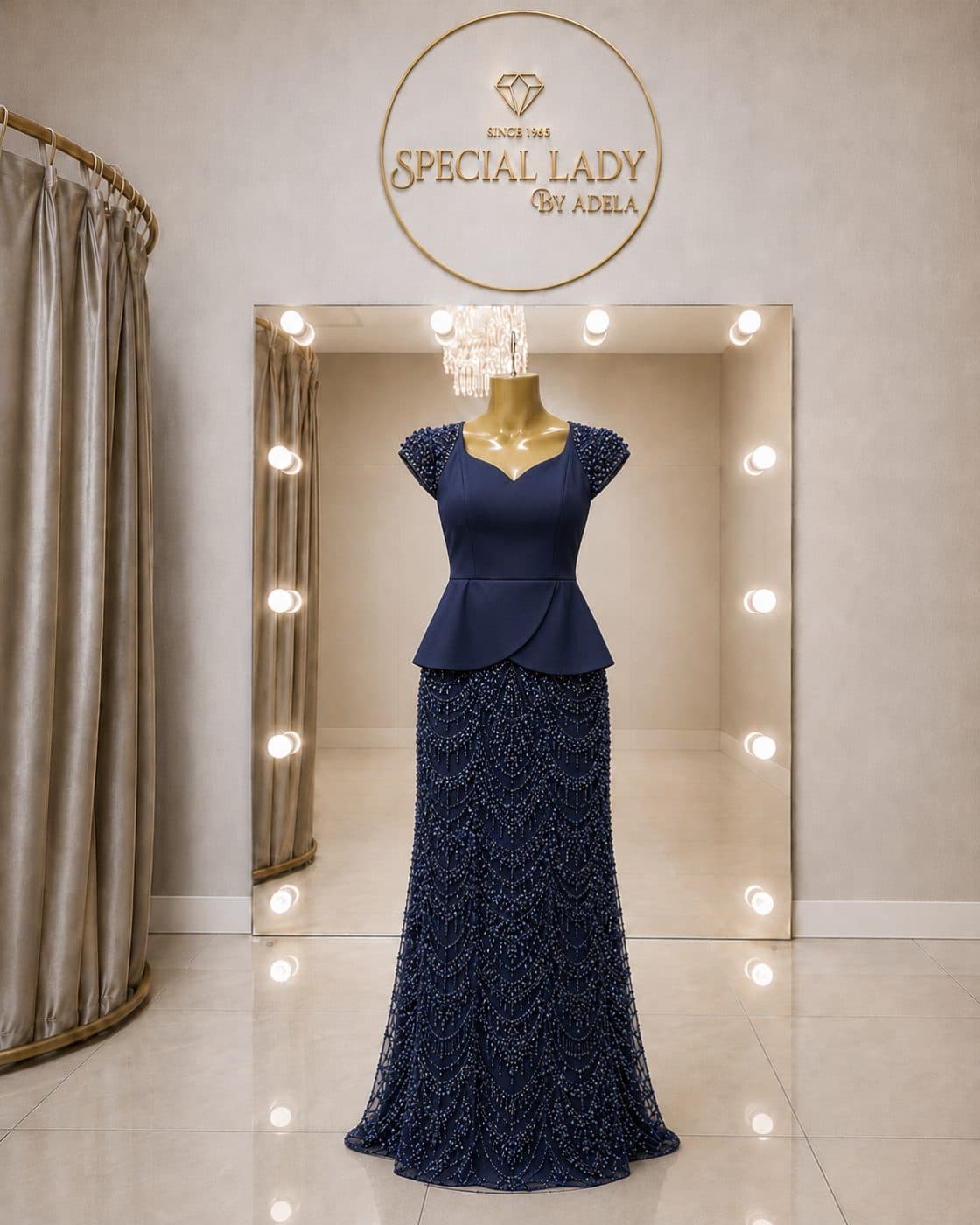Midnight Sapphire Peplum Gown