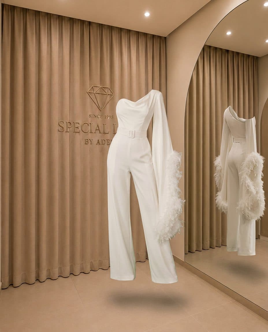 Ivory Feather Sleeve Jumpsuit