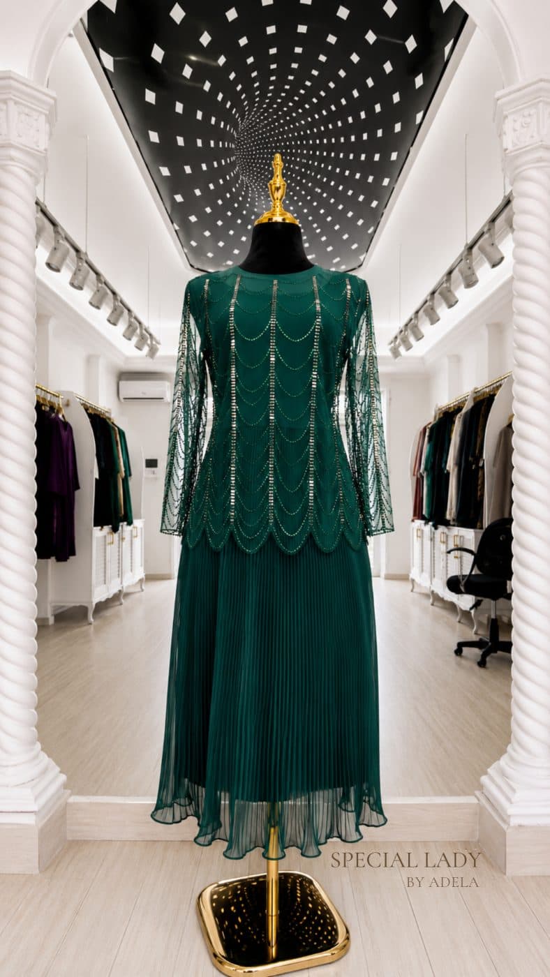 Emerald Cascade Beaded Dress