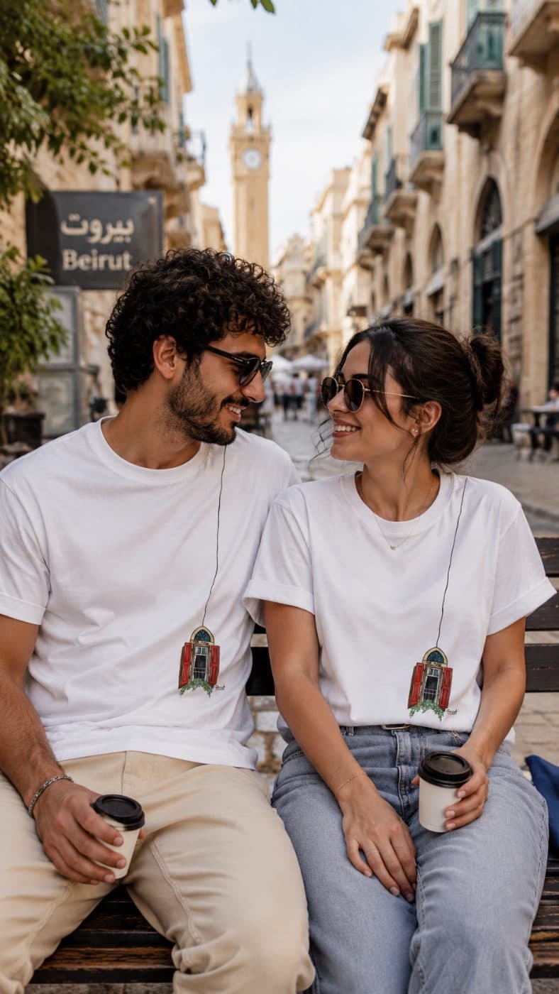 KHATT Beirut Window | Hand-Painted Cotton T-Shirt