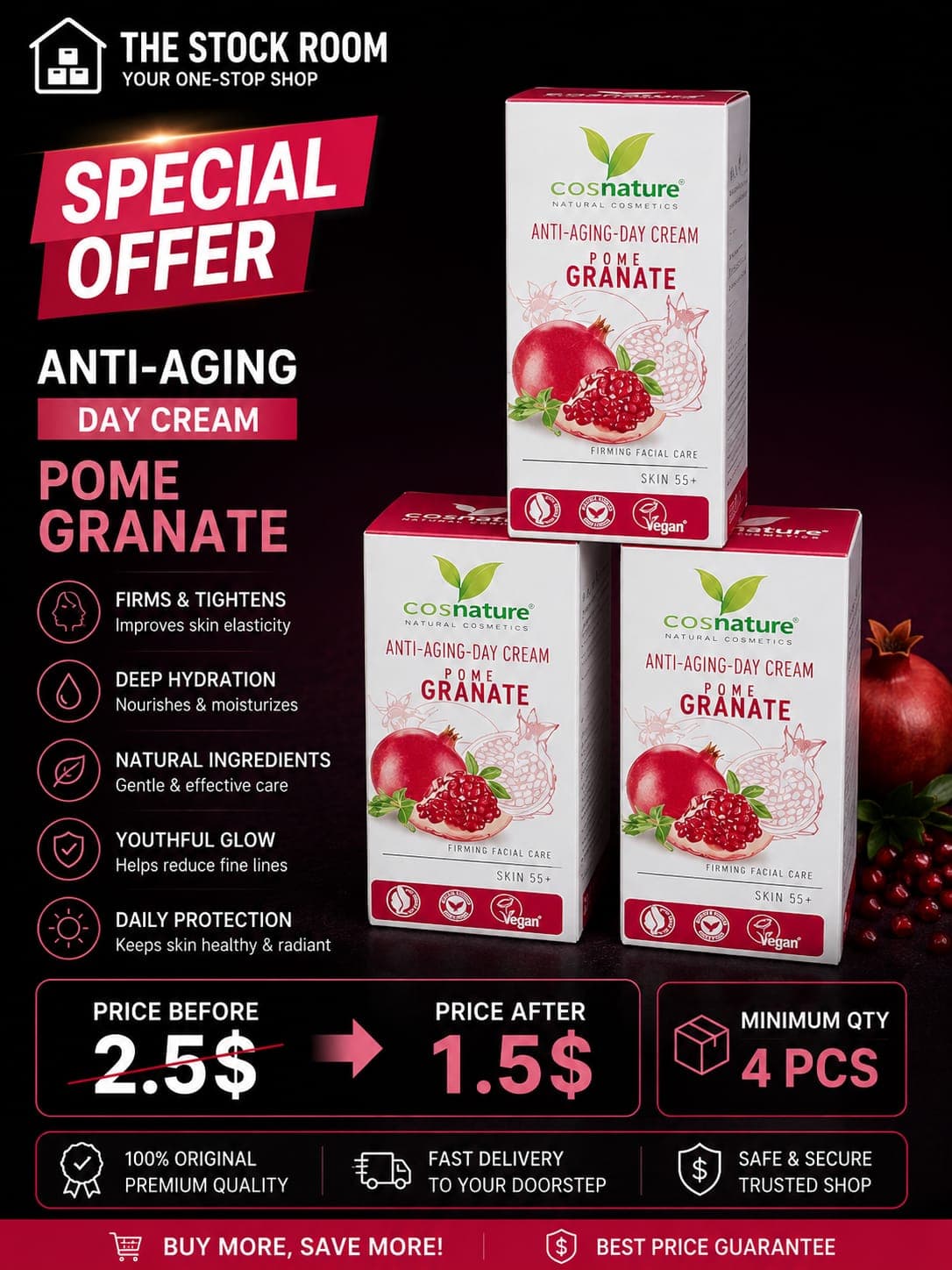 Cosnature Anti-Aging Day Cream โ Pomegranate โจ