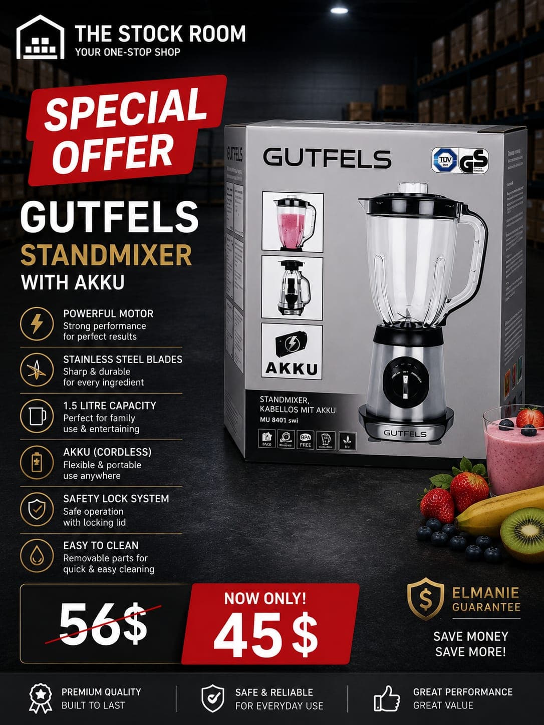 Gutfels Cordless Blender 1.5Litres