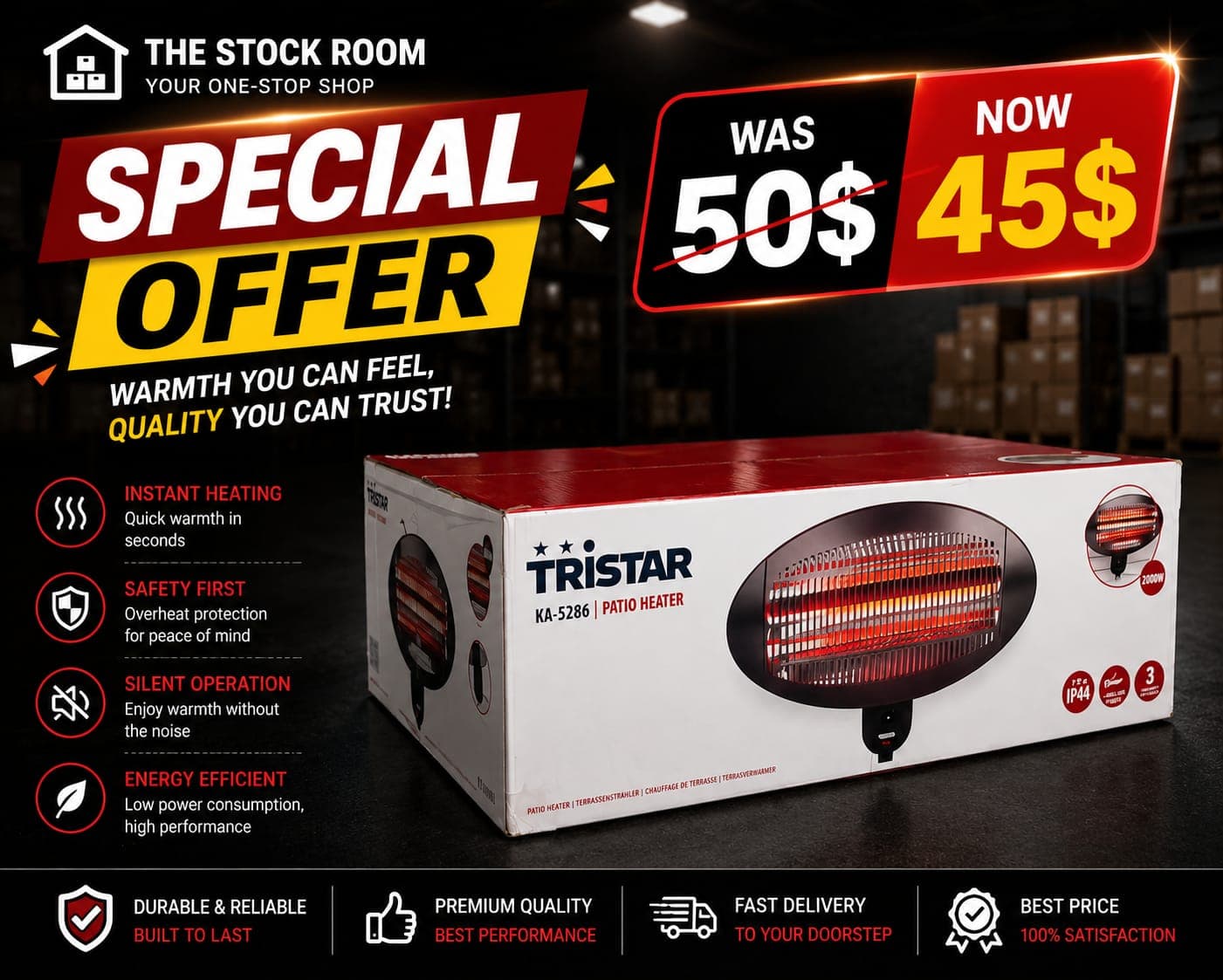 TRISTAR Patio Heater โก 1400W Power