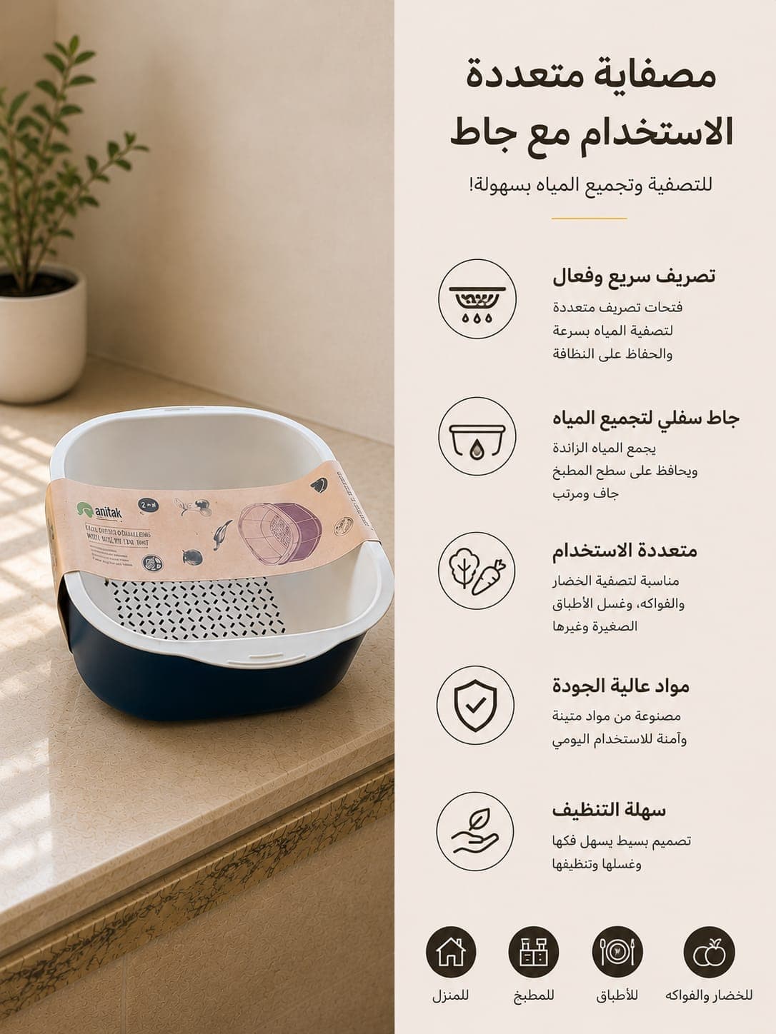 Multi-Purpose Strainer Bowl with Drain Tray