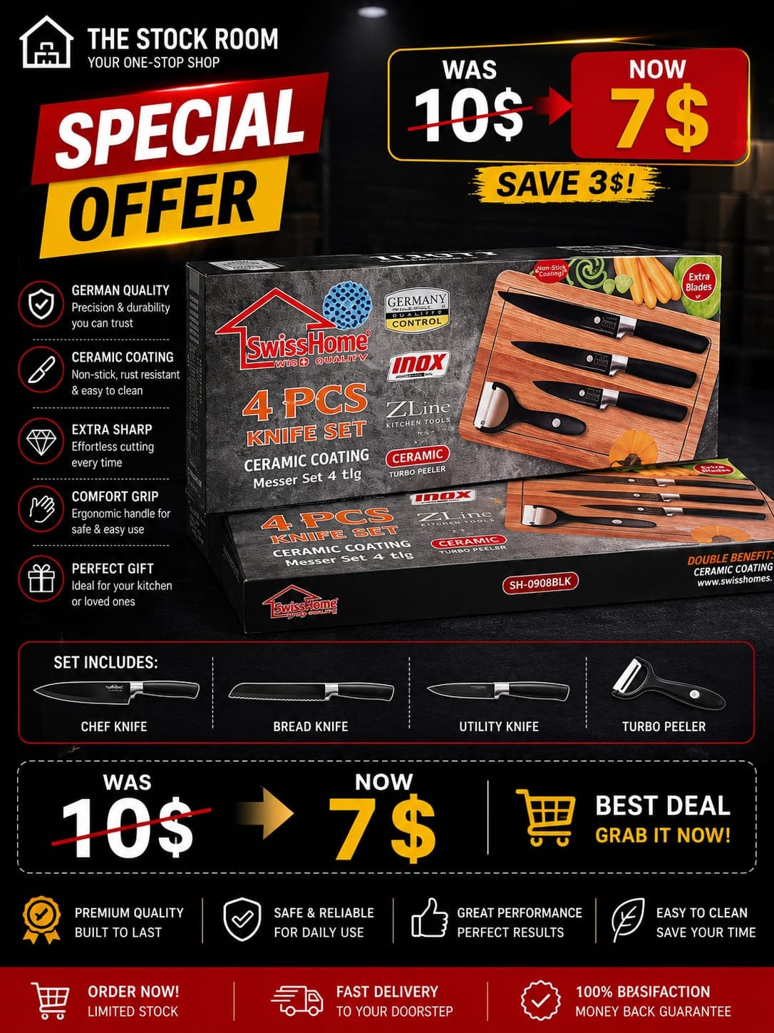 Swiss Home 4pcs Knife Set