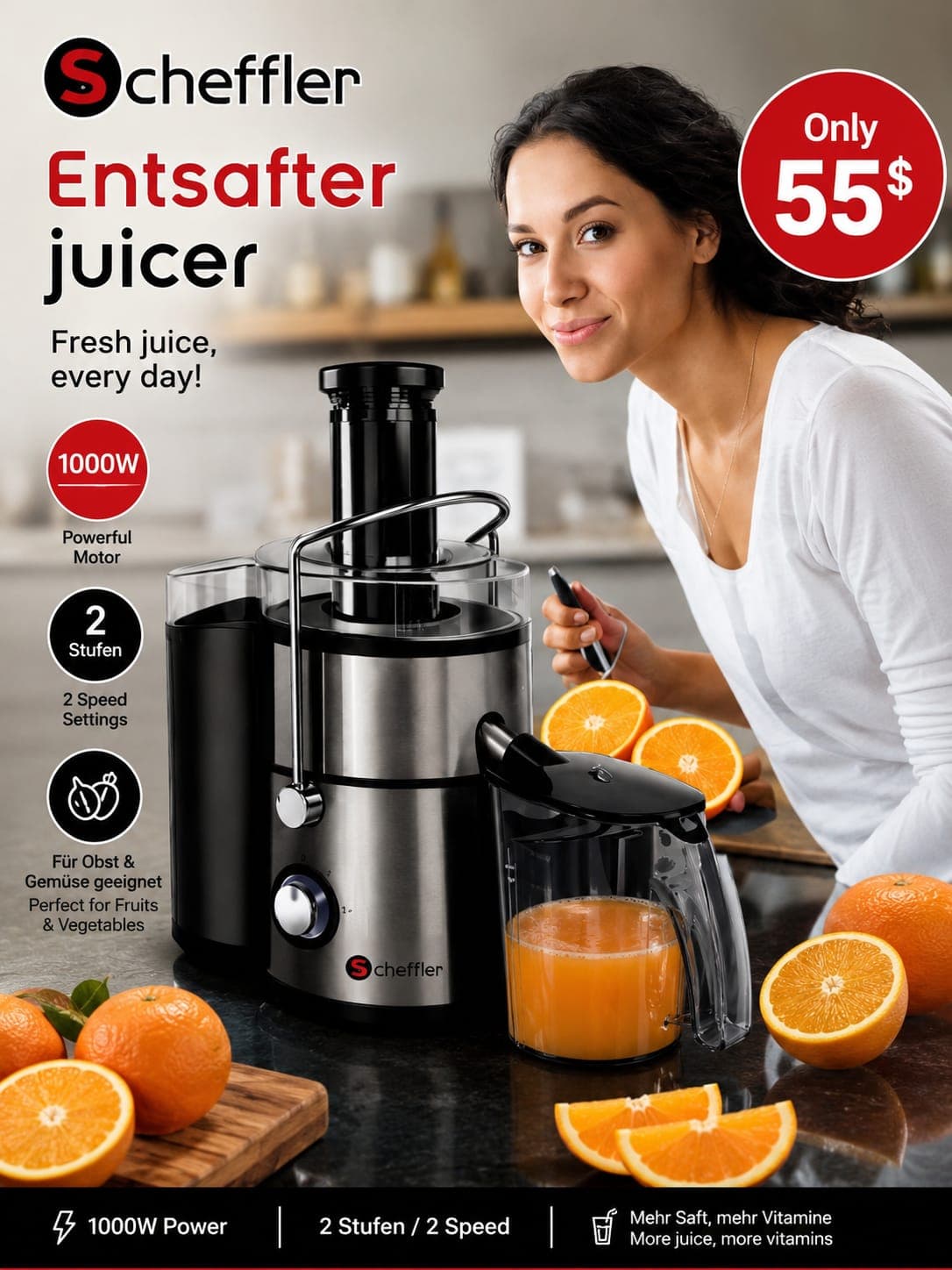 Schefler Entsafter Juicer 1000watt