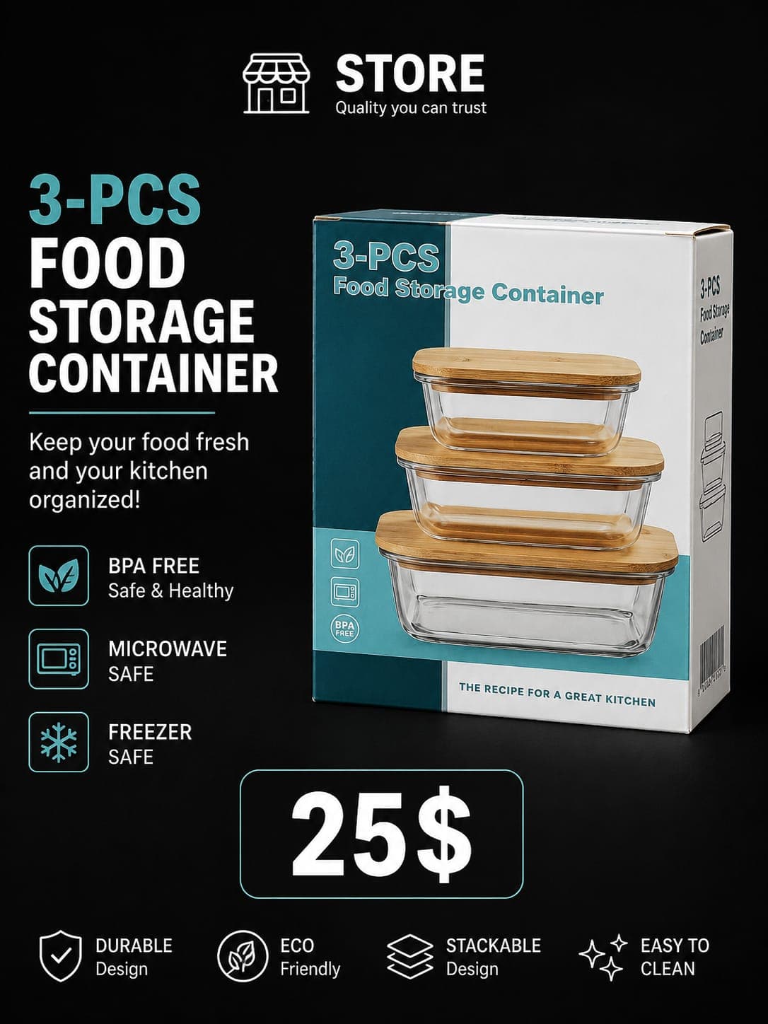 3pcs Food Storage Container