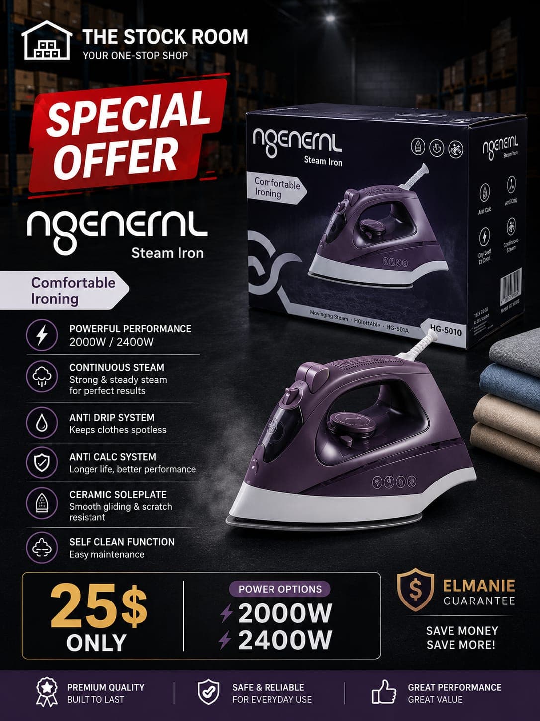 NG General Steam Iron 2000-2400watt