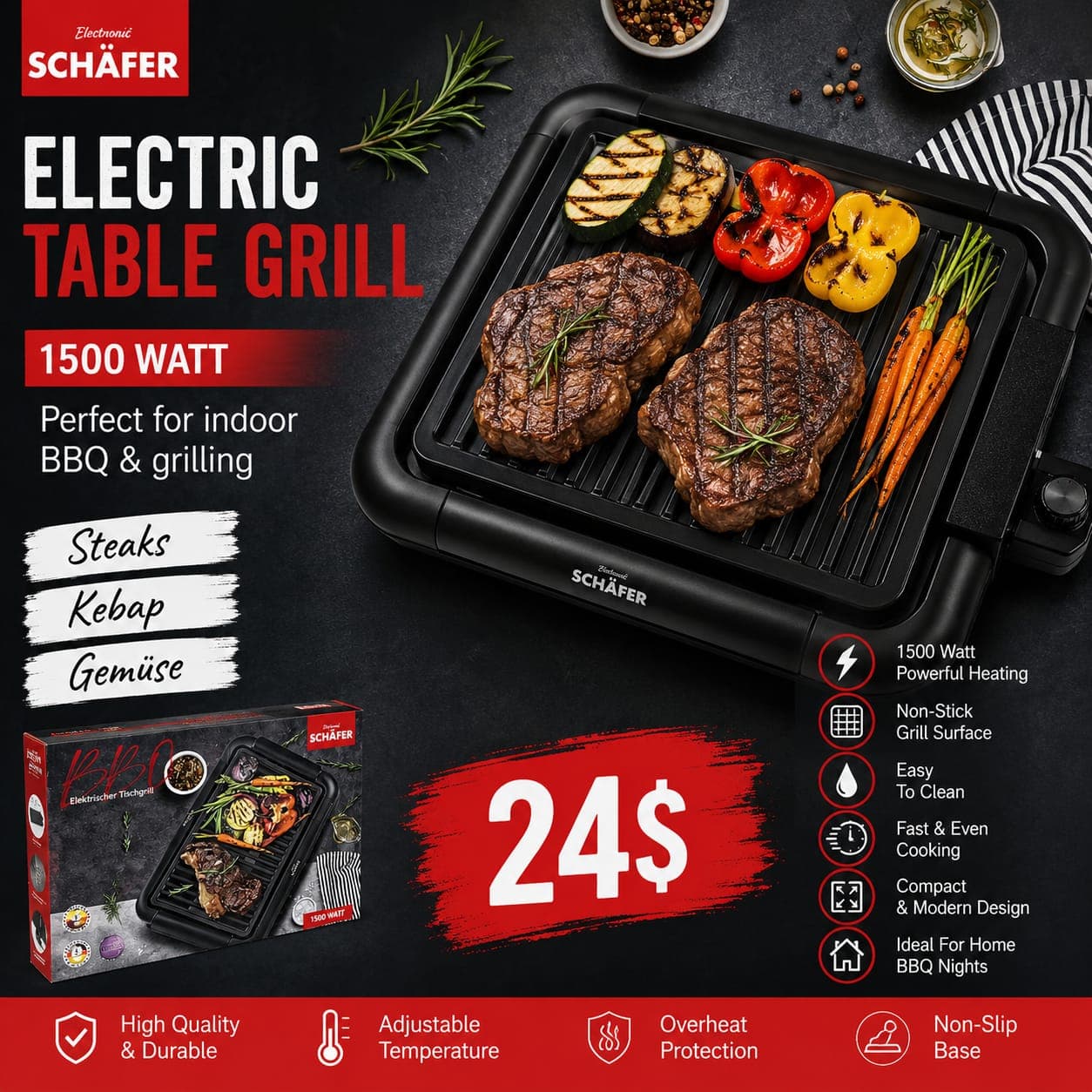 Schรคfer Electric Table Grill โ 1500W