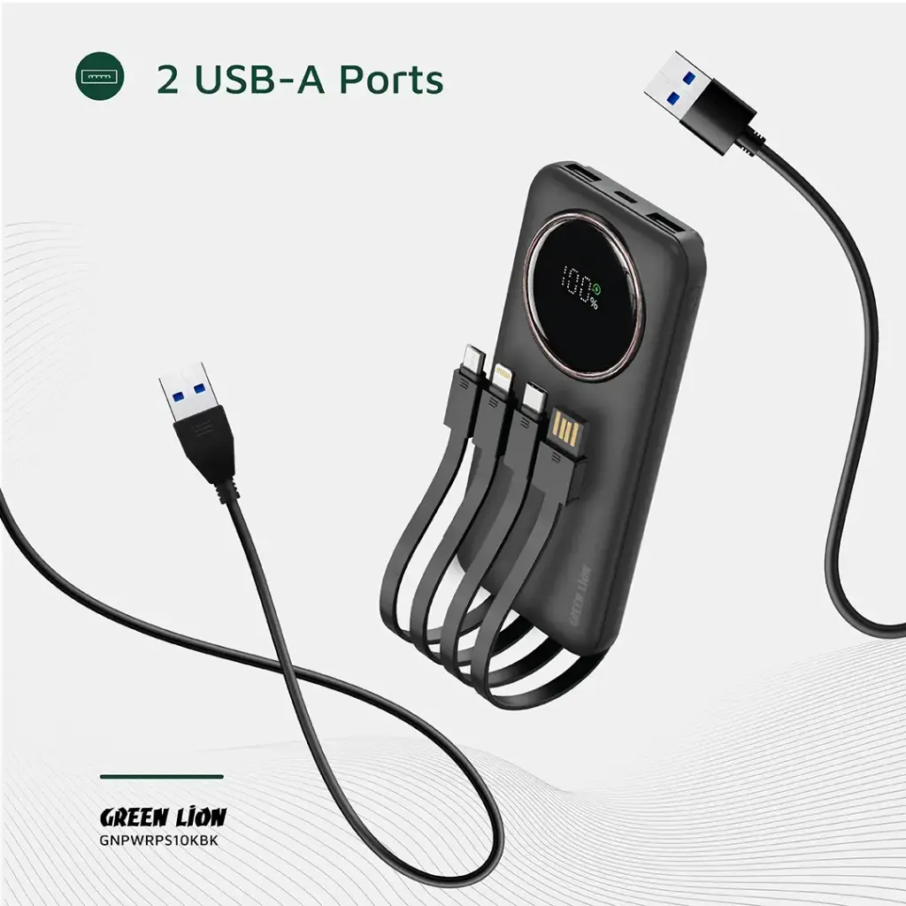 Green Lion Power Pulse 10000mAh Power Bank - Black