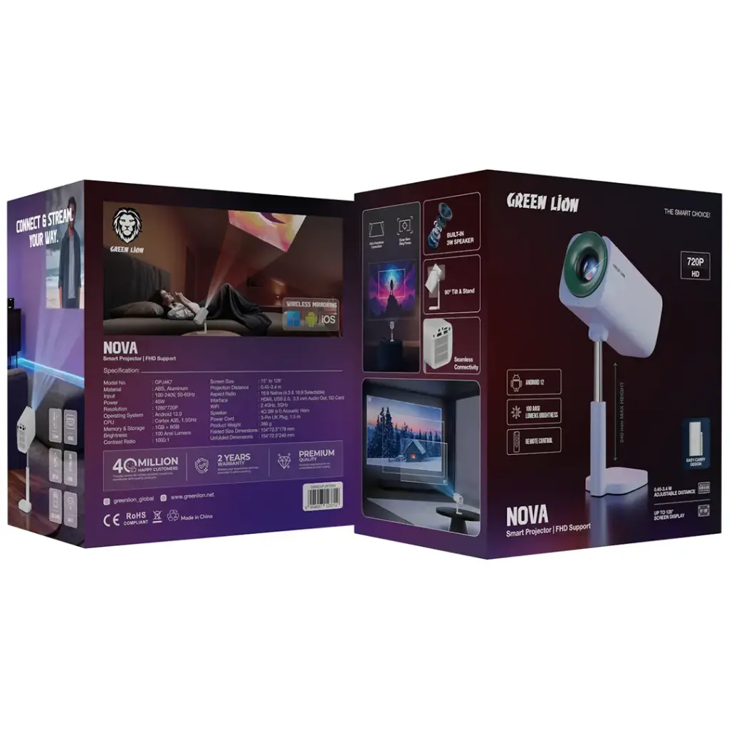 Green Lion Nova Smart Projector with FHD Support - White
