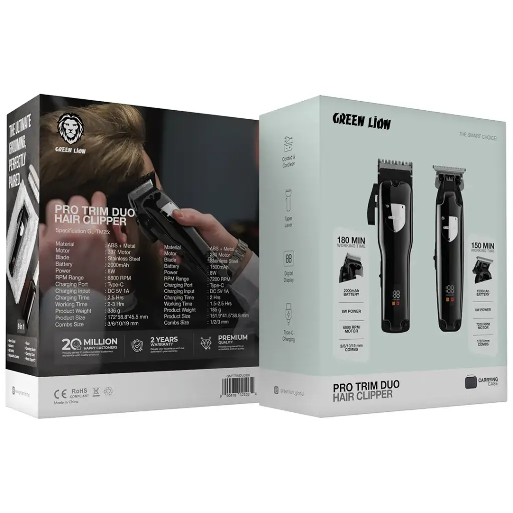 Green Lion Pro Trim Duo Hair Clipper - Black