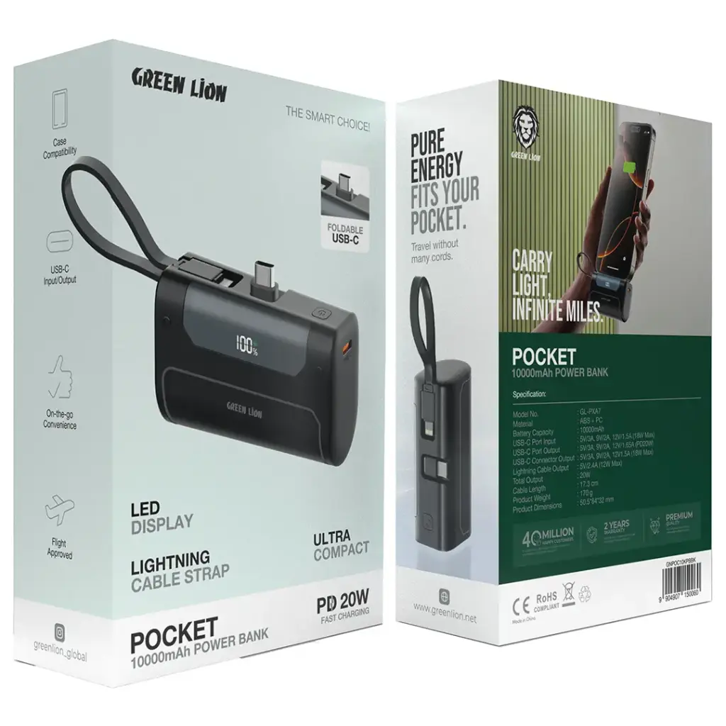 Green Lion Pocket 10000mAh Power Bank - Black