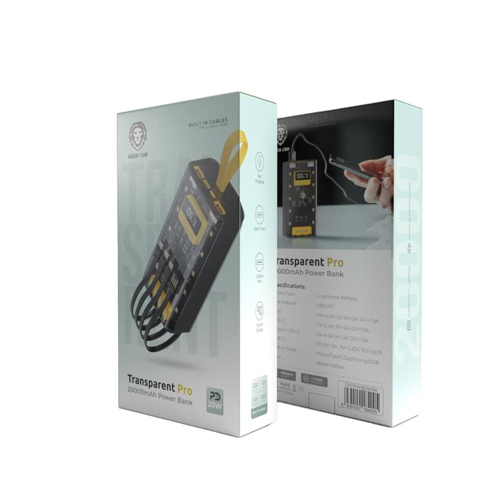 Green Lion Transparent Pro 10000mAh Power Bank - Black