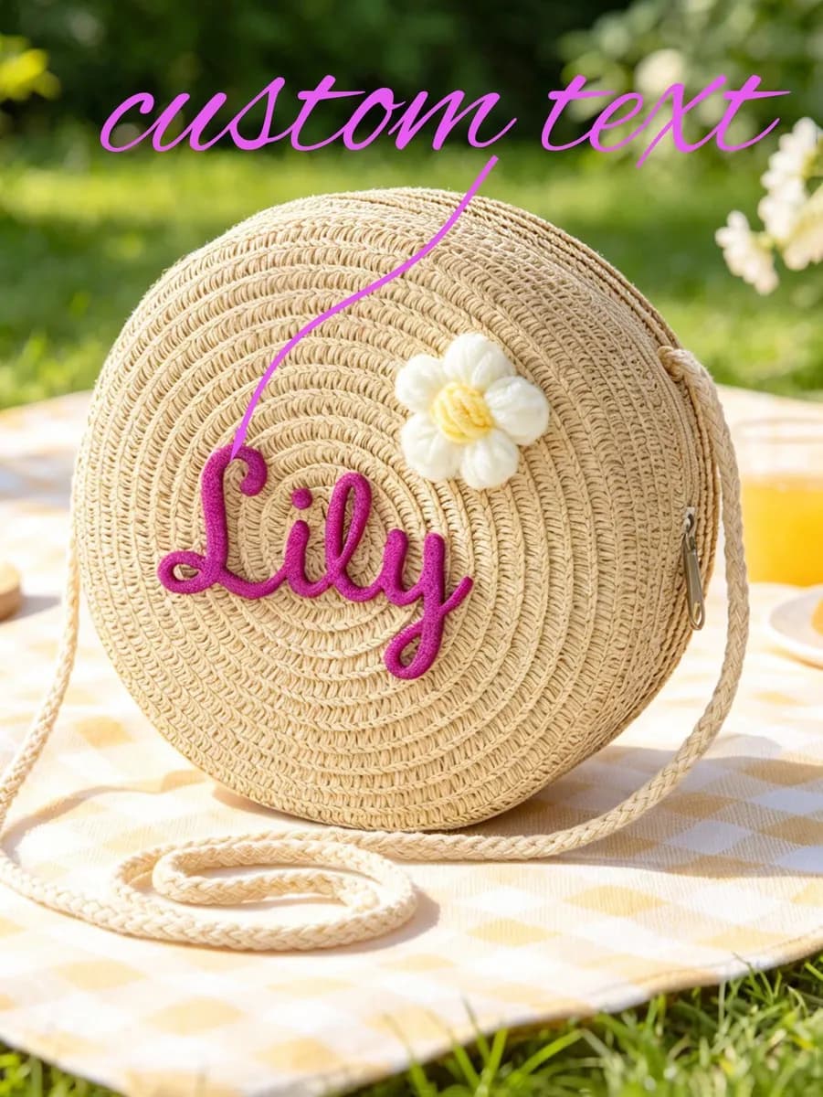 Personalized Hand-Woven Straw Crossbody Bag For Teenagers, Customizable With A Girl's Name, Perfect For Girls On Vacation, Travel, Or Beach Activities