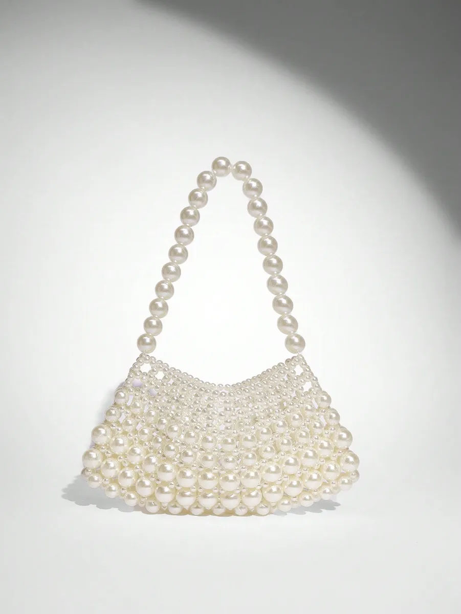 White pearl beaded shoulder bag