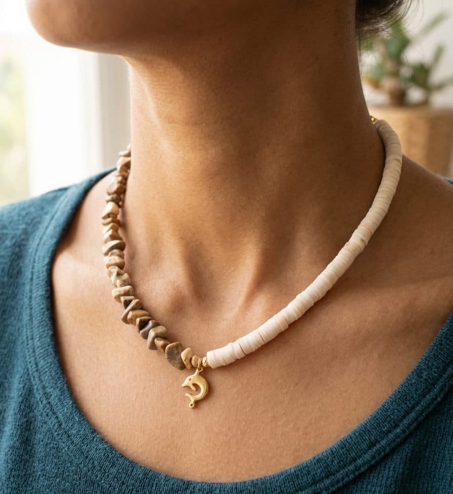 Marine & Earth Beaded Necklace🌊🐬