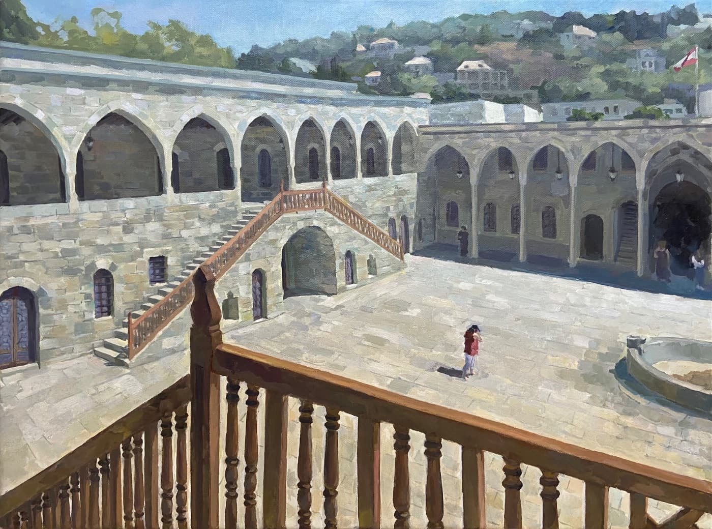 Beiteddine Palace Courtyard – Mediterranean Architecture Impressionist Oil Painting