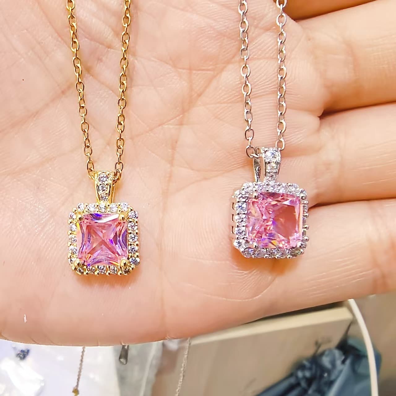Pink Stone Stainless Necklace