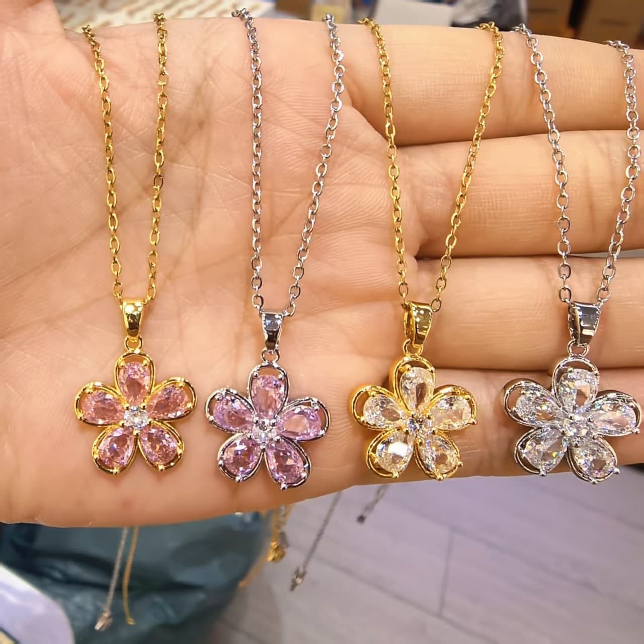 Crystal flower Stainless Necklace