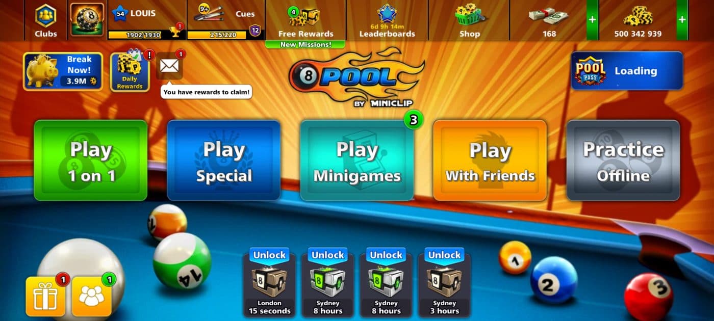 8ballpool 500m money and 100 cash