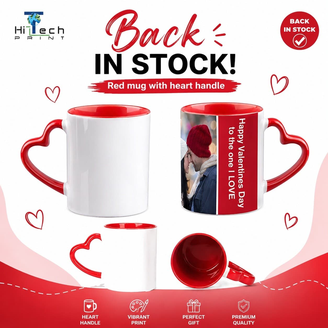 11oz sublimation inner & handle color with heart handle mug, red and pink