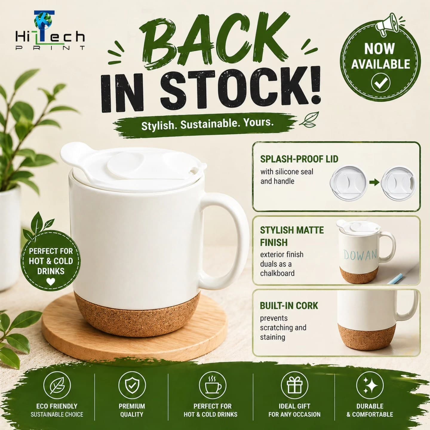 Wooden pedestal Ceramic mug white Φ8.7×H10.9cm