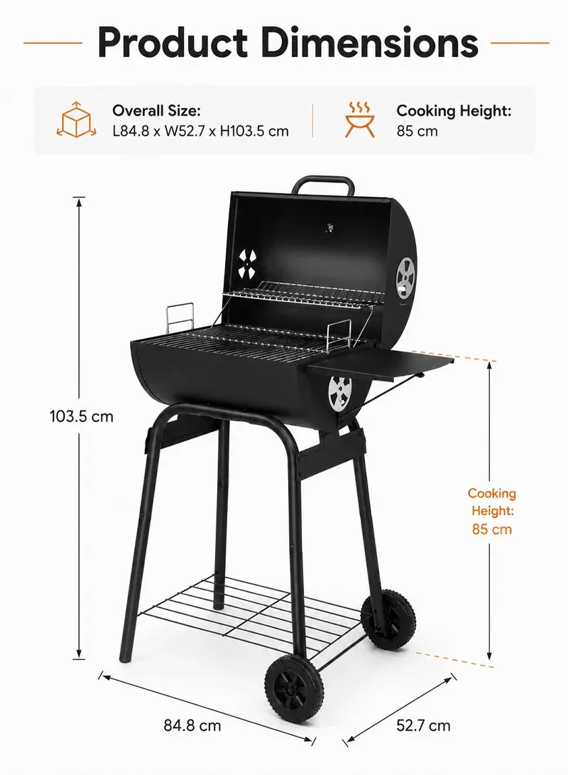 Heavy-Duty Charcoal Grill with Dual Enamel Grates, Folding Side Table, and Air Ventilation System 113-1